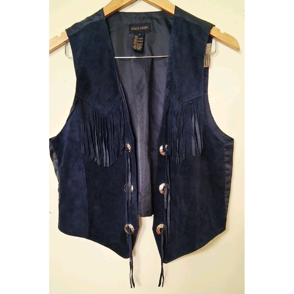 Vintage Rock Creek‎ Suede Fringe Vest Leather M Western Cowgirl Boho Festival